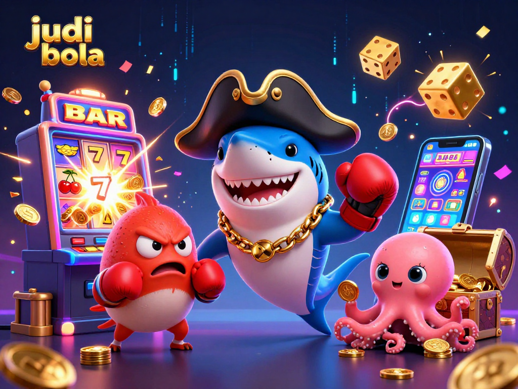 Experience judi bola excitement with animated characters in a vibrant casino scene.