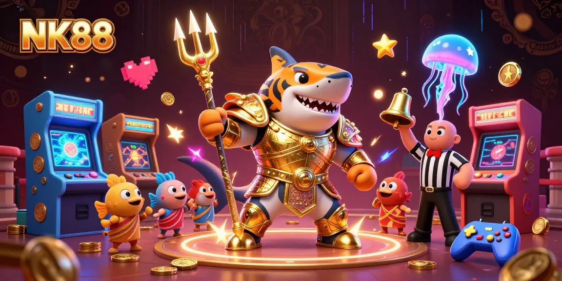 Engage in thrilling underwater adventures with NK88, as cartoon characters compete in an electrifying casino atmosphere.