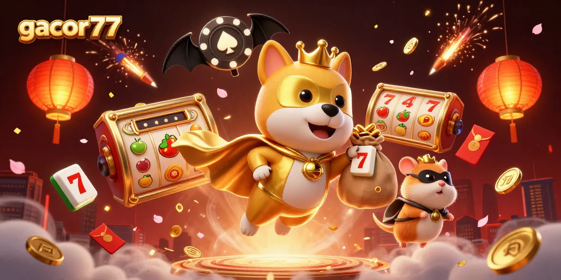 Gacor77 menawarkan pengalaman judi dengan superhero dan simbol keberuntungan dalam ilustrasi kasino yang seru.
