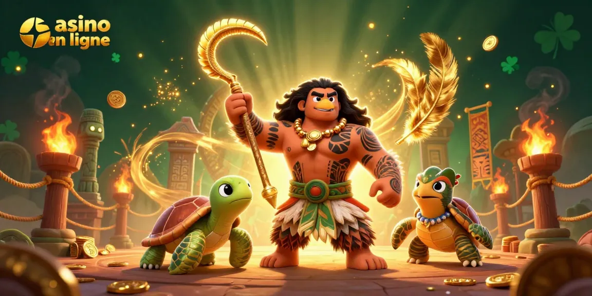 Plongez dans le monde du casino en ligne avec un hawk polyésien ludique entouré d'éléments de jeu captivants.