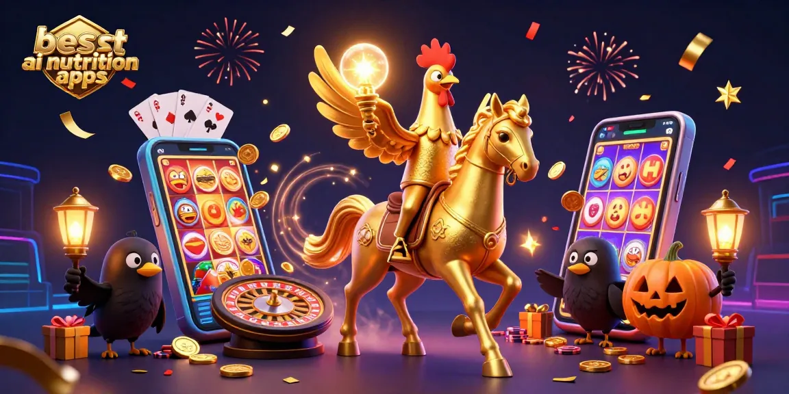 Win big with the best ai nutrition apps, featuring a golden rooster and casino elements.