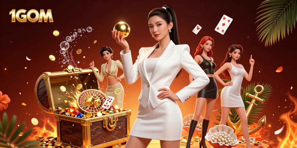 Experience the excitement of 1GOM with a stunning illustration showcasing dynamic gambling elements.