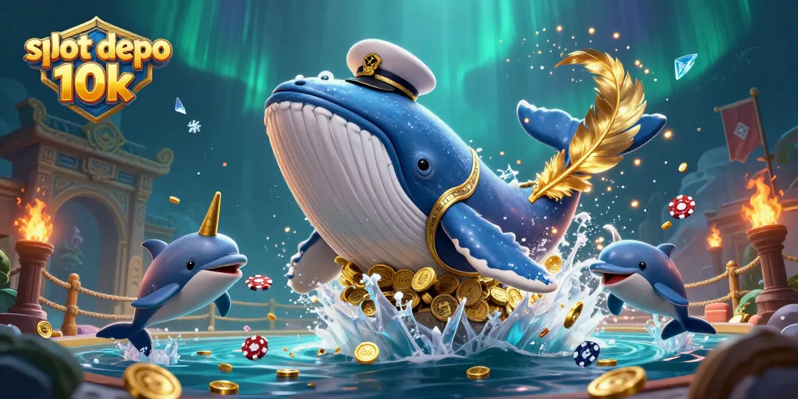 Permainan slot depo 10k dengan simbol menarik dan karakter unik di lautan koin.