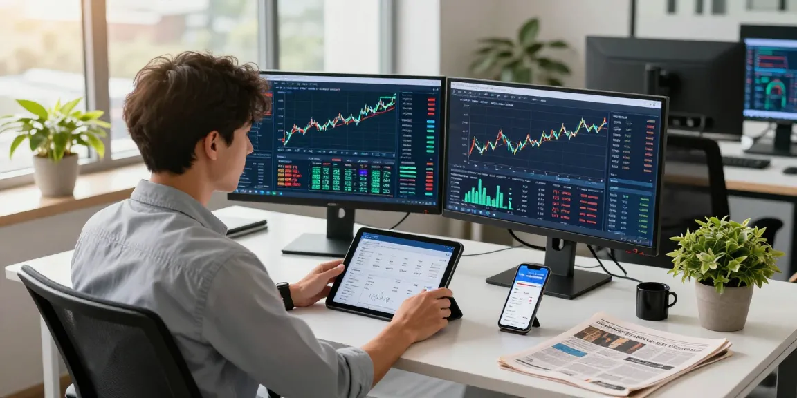 Finance professional analyzing NAGA2000 trading data in a modern workspace.