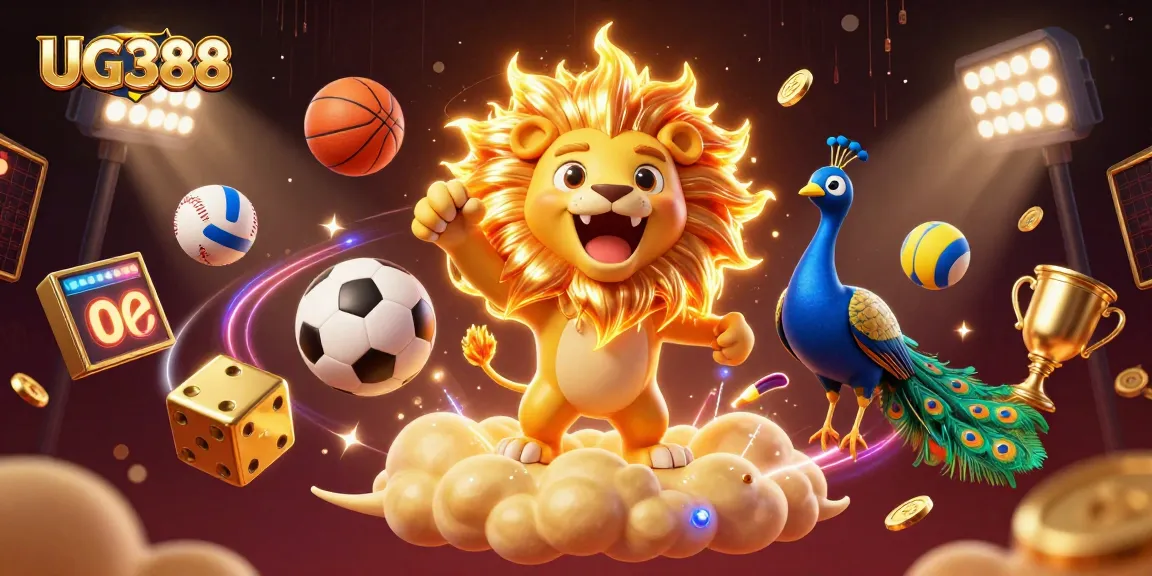 Experience the excitement of UG388 with dynamic sports elements and vibrant casino visuals.
