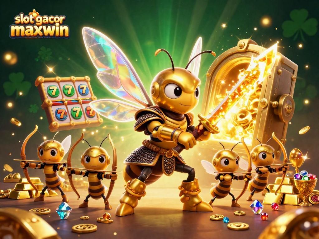 Slot gacor maxwin menggambarkan mesin slot yang berkilauan dengan simbol keberuntungan.