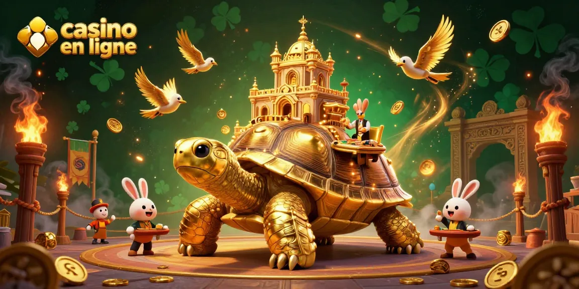 Vivez l'expérience d'un casino en ligne avec une tortue géante et un croupier de cartes.