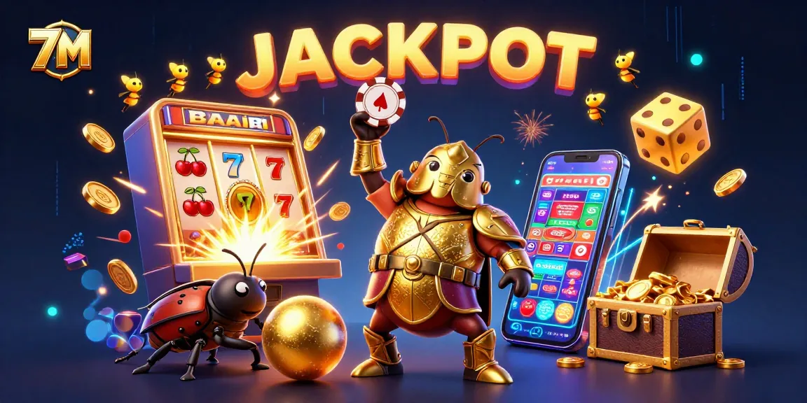 Spin the reels with 7M in this dynamic casino illustration showcasing gaming excitement.