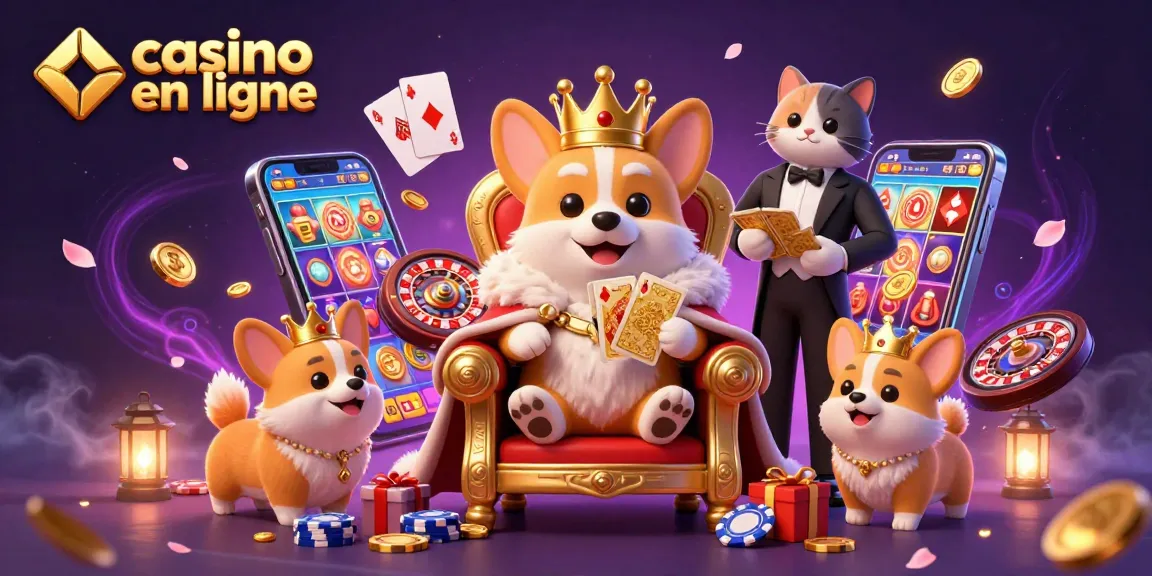 Visualisez un corgi royal à un casino en ligne, révélant jeux et bonus.