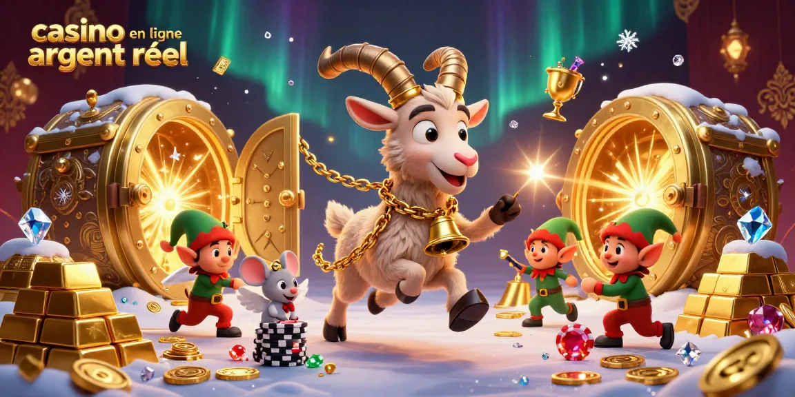 Découvrez une scène de casino en ligne argent réel animée avec un Krampus, une souris et des gremlins ludiques.