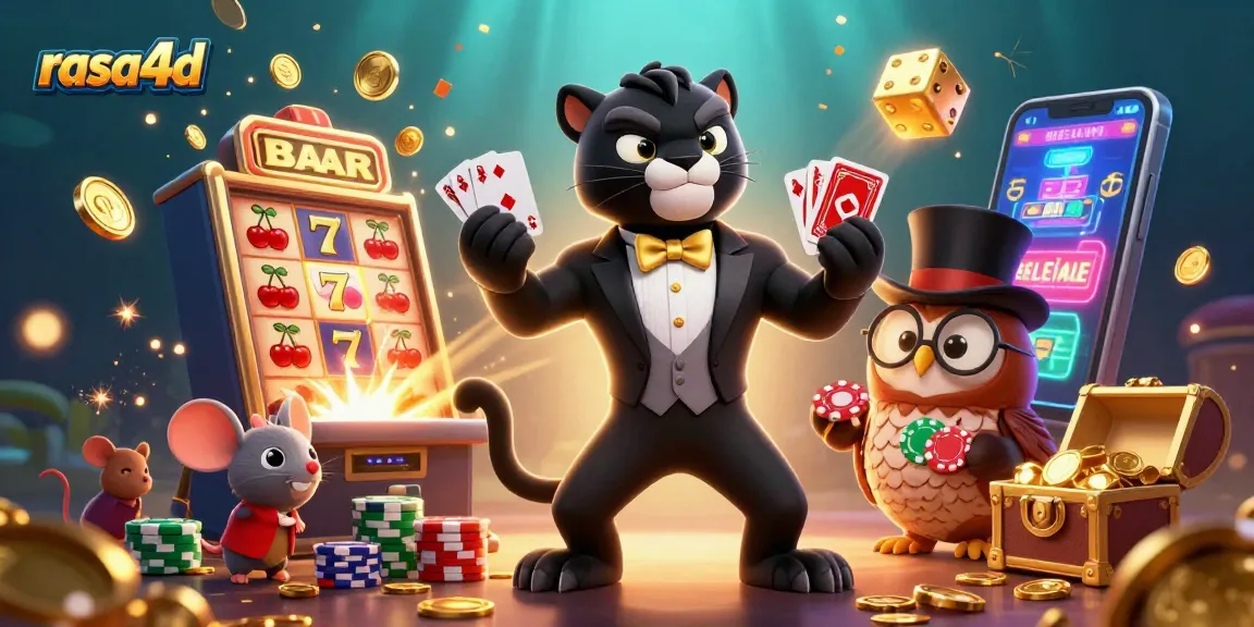 Engage in winning strategies at rasa4d with a lively 3D casino illustration featuring playful characters.