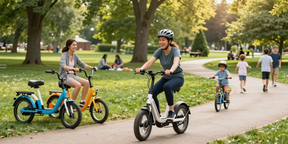 Individual riding the best electric tricycles in a sunny park, emphasizing joy and eco-friendly transport.