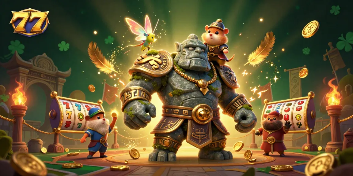 Spin the reels of 777 in this vibrant casino scene, featuring enchanting characters and jackpot excitement.