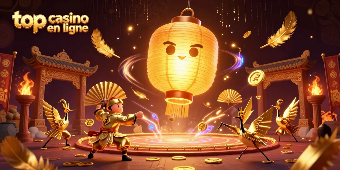 Jouez dans le top casino en ligne avec cette illustration détaillée d'esprits dorés et de symboles chanceux.