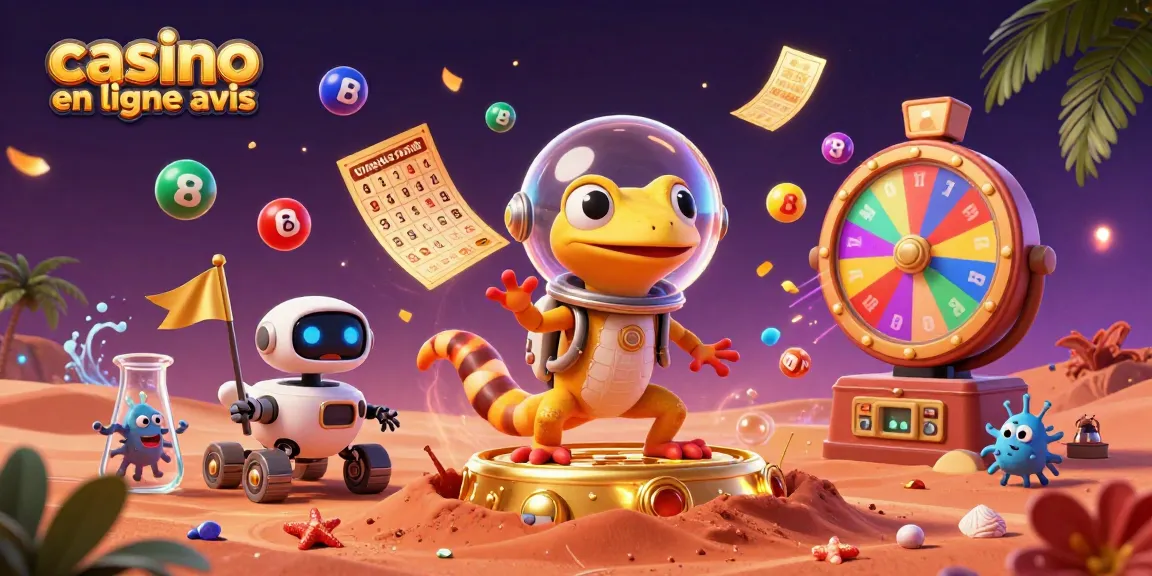 Casino en ligne avis : explorez un monde vibrant de jeux avec ce gecko martien et son rover.