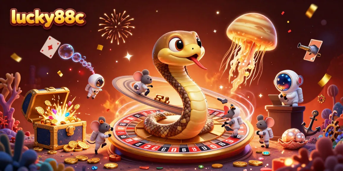 Spin the lucky88c roulette wheel with cosmic characters and vibrant casino elements in a dynamic scene.