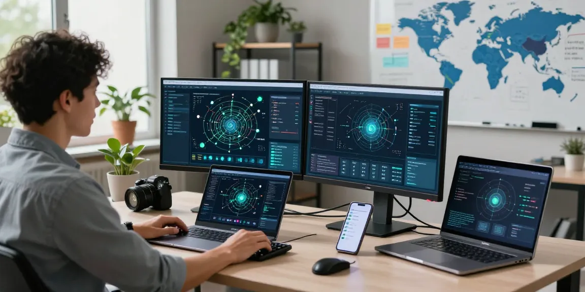 快连 network optimization workspace with professional at multiple monitors