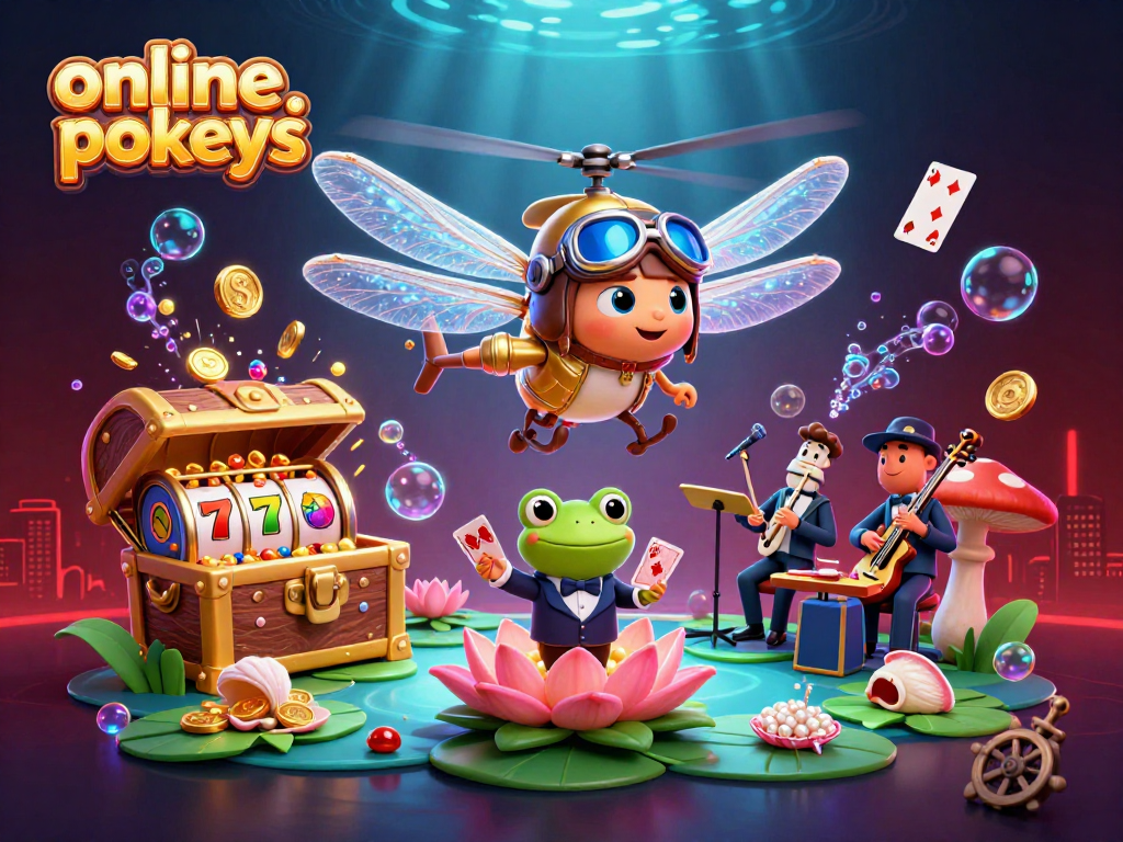 Experience thrilling online pokies action with vibrant slot reels and a lively casino scene.