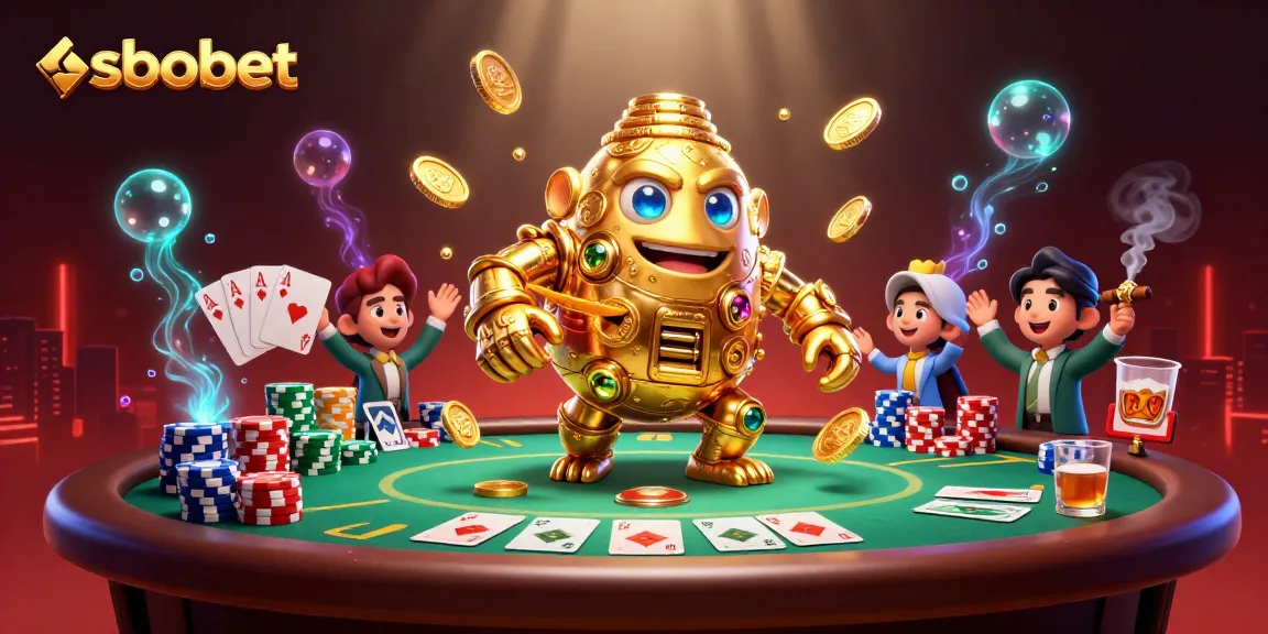 Menggunakan sbobet untuk memasang taruhan di meja poker dengan suasana yang meriah dan detail berkilau.