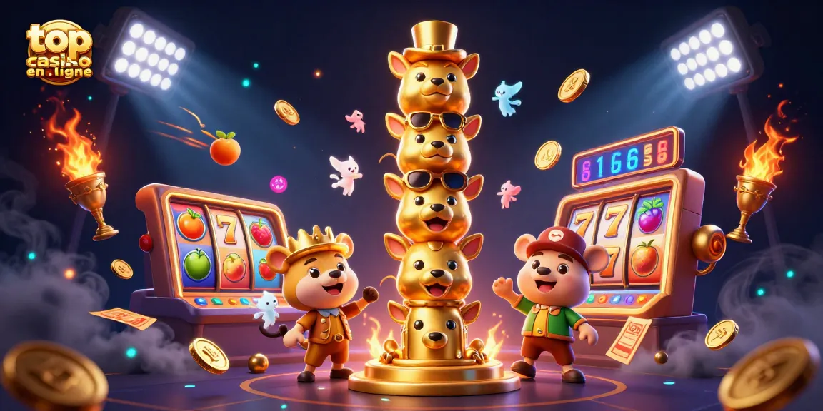 Jouez avec le top casino en ligne à travers une illustration 3D riche en éléments de machines à sous et de symboles gagnants.
