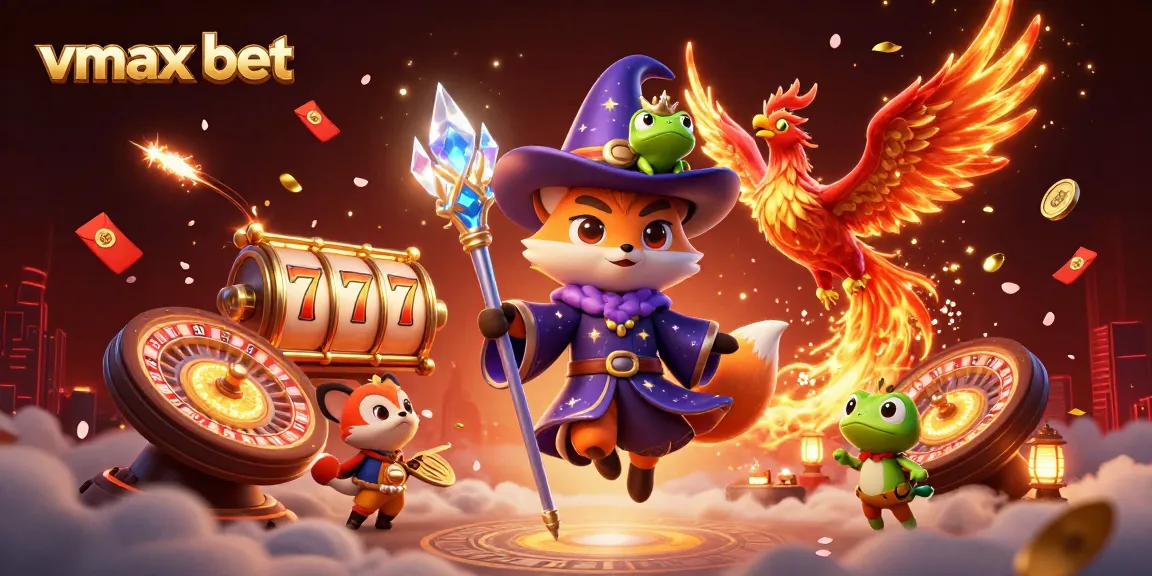 Experience the thrill of vmax bet with magical characters and casino elements shining brightly.