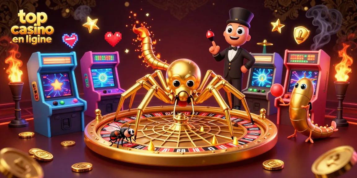 Plongez dans le top casino en ligne avec une araignée dorée et un croupier centipède animés.