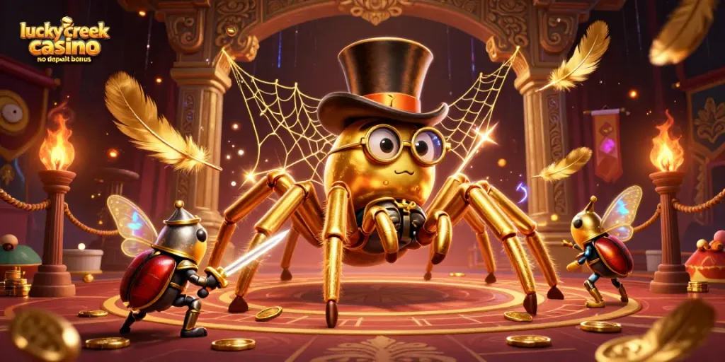 Engage with lucky creek casino no deposit bonus while enjoying a vibrant 3D casino illustration filled with dynamic action.