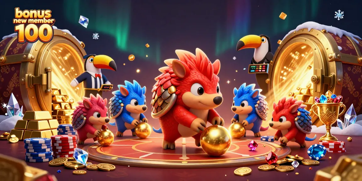 Experience the thrill of bonus new member 100 with animated pangolins bowling through poker chips.