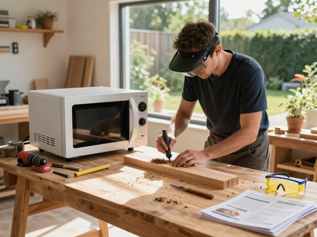 Shashel® microwave technology eliminating wood-boring insects in a bright workshop.