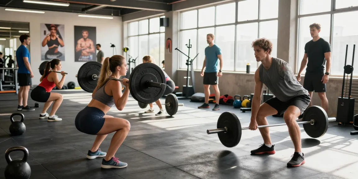Training at Deus Medical Shop with athletes lifting weights and using gym equipment.