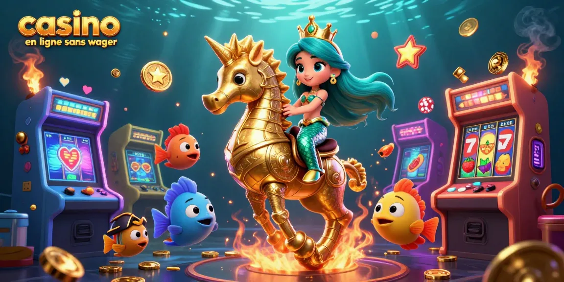 Illustration d'une princesse sirène de casino en ligne sans wager, entourée de poissons colorés et d'éléments de jeu.