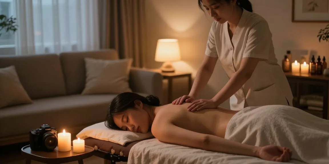 사당출장마사지 전문 관리사가 편안한 환경에서 고객을 위한 마사지 준비하는 모습.