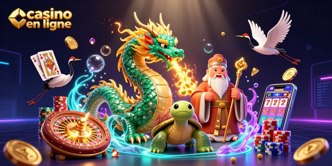 Faites tourner les rouleaux au casino en ligne avec un dragon en jade et des éléments magiques.