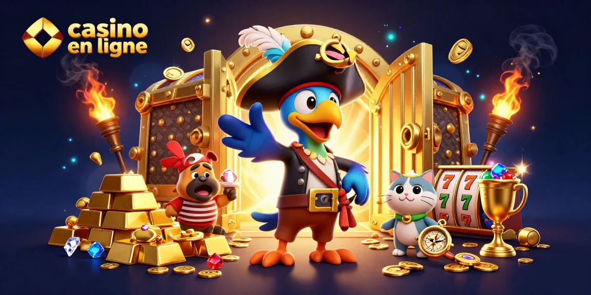 Participez à des jeux de casino en ligne passionnants alors que le capitaine pirate animé guide une chasse au trésor palpitante.
