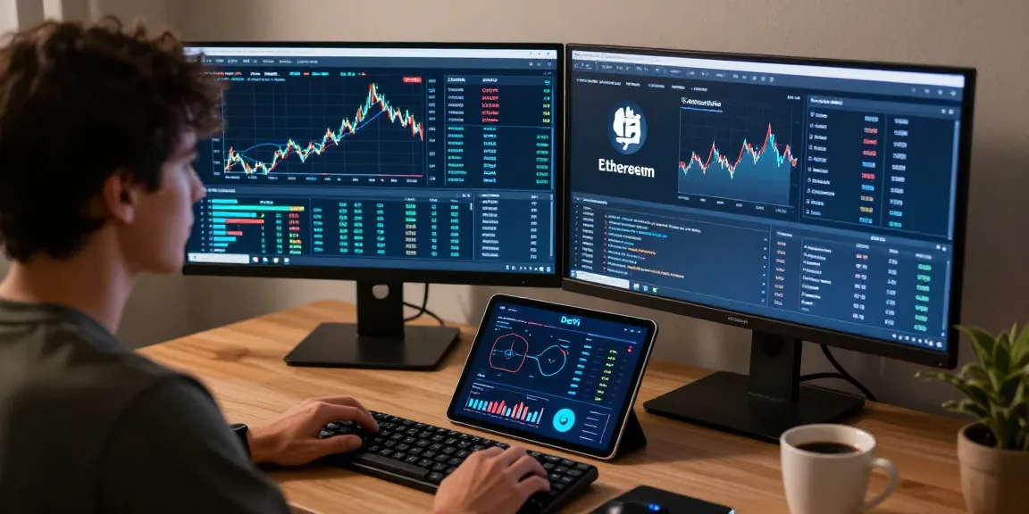 Funexchange platform user engaged in cryptocurrency trading with advanced charts and digital wallet tools.