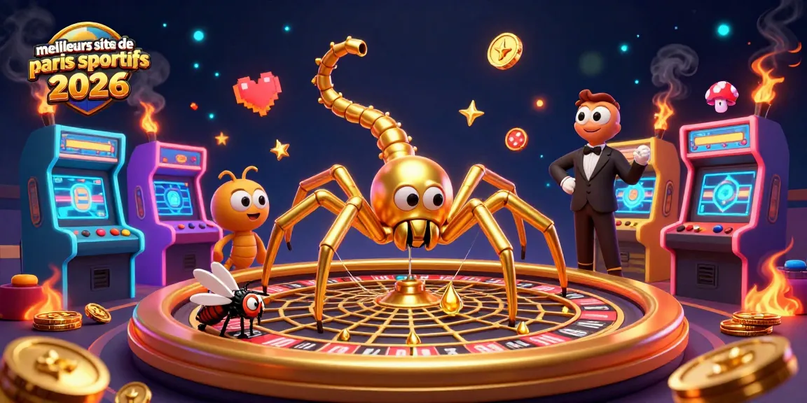 Pariez sur les meilleurs sites de paris sportifs 2026 avec une araignée dorée et un croupier centipède.