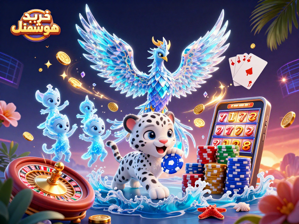 Engage with خرید قفل هوشمند in a vivid casino atmosphere featuring an ice phoenix and a snow leopard.