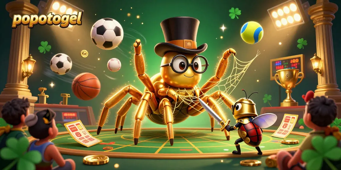 Experience popotogel's thrilling action with a golden tarantula weaving a web in this dynamic casino scene.
