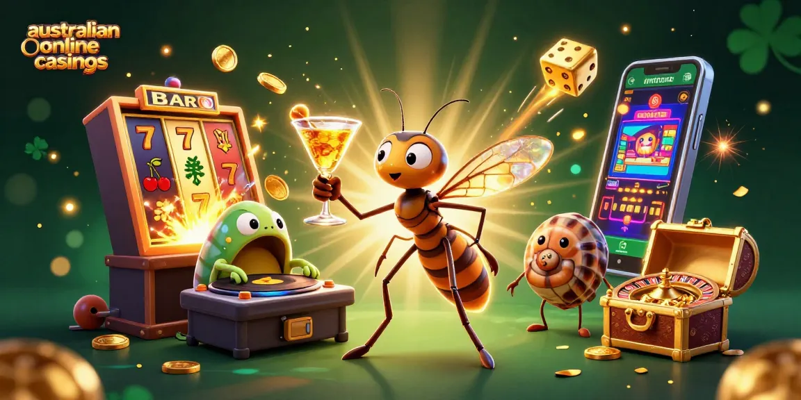 Experience the excitement of australian online casinos with a vibrant 3D casino scene featuring unique characters and game elements.