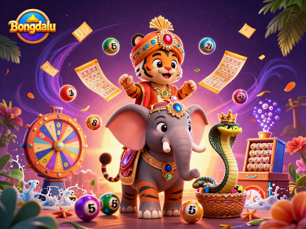 Bongdalu offers an exciting scene with a jewel-encrusted elephant and colorful lottery elements for thrilling gameplay.