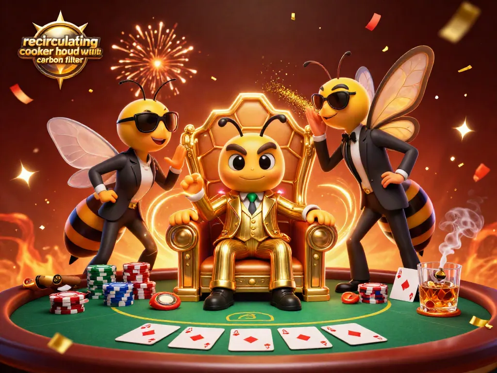 Engage with a recirculating cooker hood with carbon filter in a vibrant casino scene featuring gambling action.
