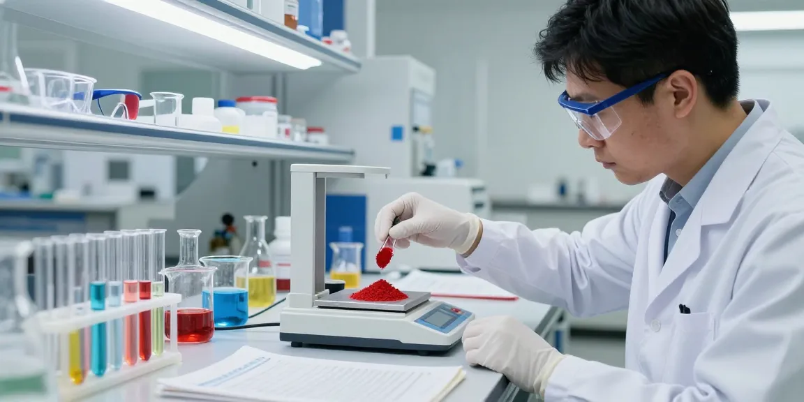 Buy Phosphorus Red, a scientist measuring phosphorus powder in a laboratory setting