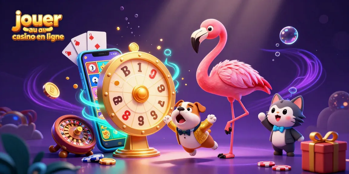 Jouer au casino en ligne avec un hôte flamboyant, un bulldog et un chat assistant dans une scène dynamique et colorée.