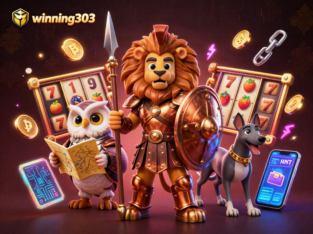 Win big with winning303 at the online slot reels featuring 3D characters and crypto elements.