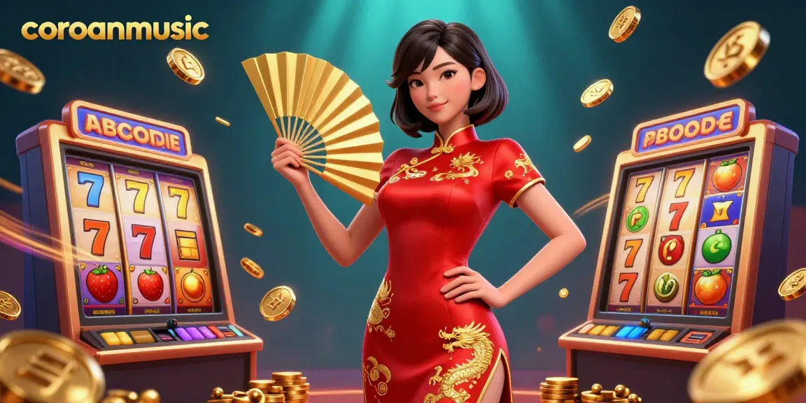 Experience thrilling slots with coronamusic, capturing a 3D render of vibrant scenes filled with gold coins and jackpots.