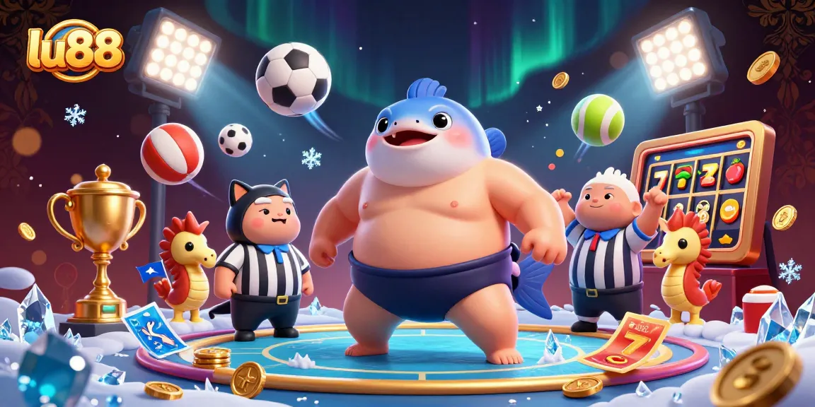 Engage in thrilling gambling action with lu88's vibrant 3D casino scene featuring festive underwater characters.
