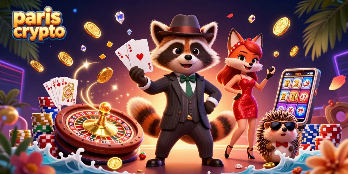 Pariez sur paris crypto avec des gains impressionnants au casino aux côtés d'un raton laveur élégant et une renarde séduisante.
