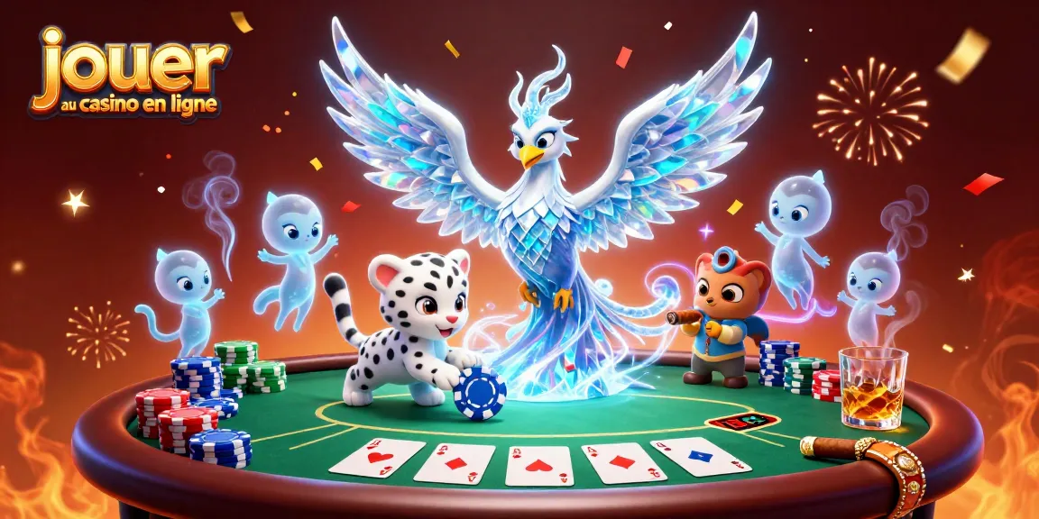 Jouez au casino en ligne avec un phoenix de glace et des éléments de poker scintillants.