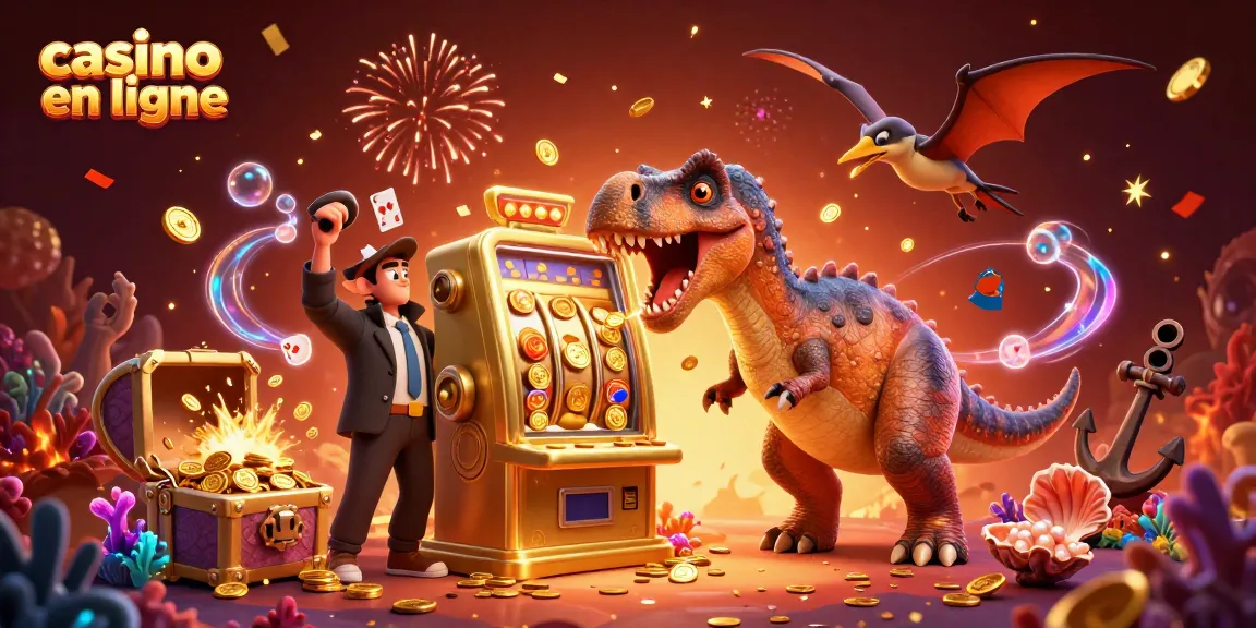 Illustration de casino en ligne avec un pachycephalosaurus en train de faire exploser une machine à sous