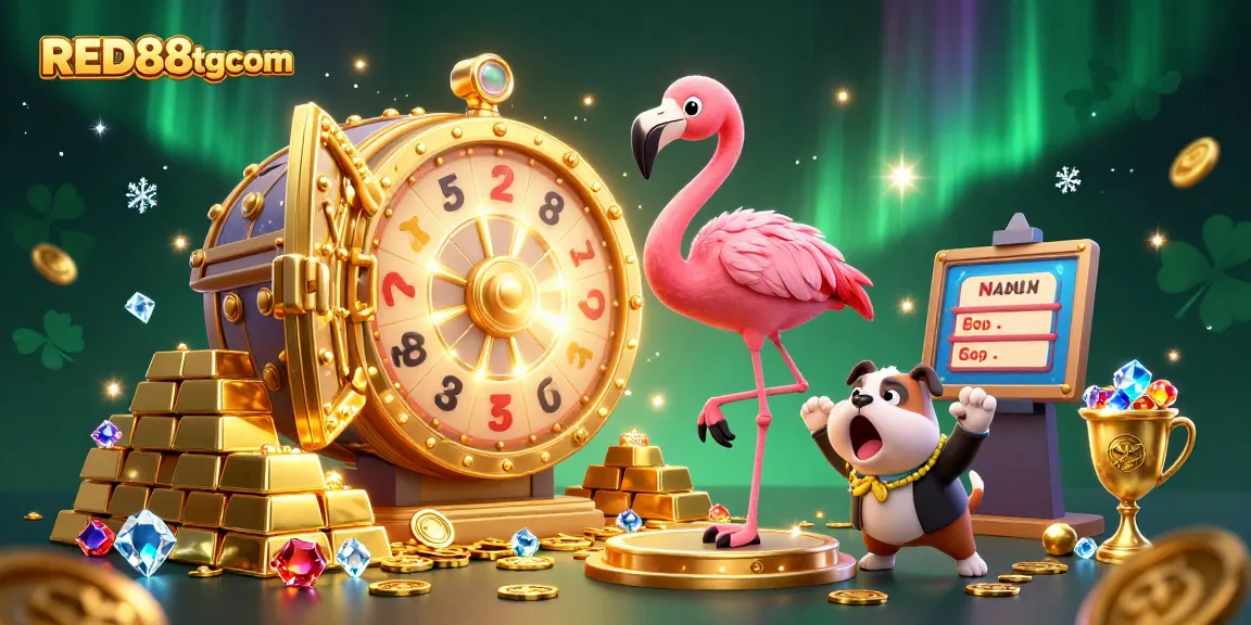 Spin the giant prize wheel with RED88tgcom for a thrilling casino experience filled with jewels and gold!